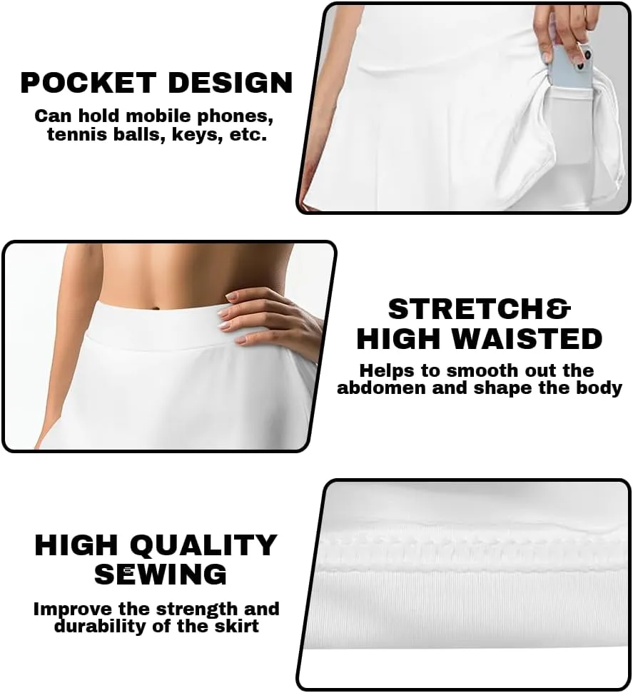 Tennis Skort for Women High Waisted Golf Skort with Shorts Inner Pocket Sports Running Pickleball Wear