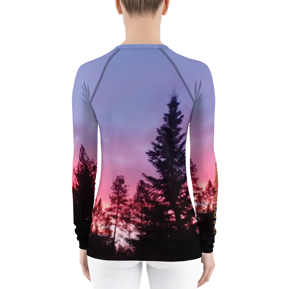 The EARTH LOVE Collection - "Sunset Silhouettes" Design Luxurious Women's Rash Guard, Sun Protective Clothing, Sports & Fitness Clothing