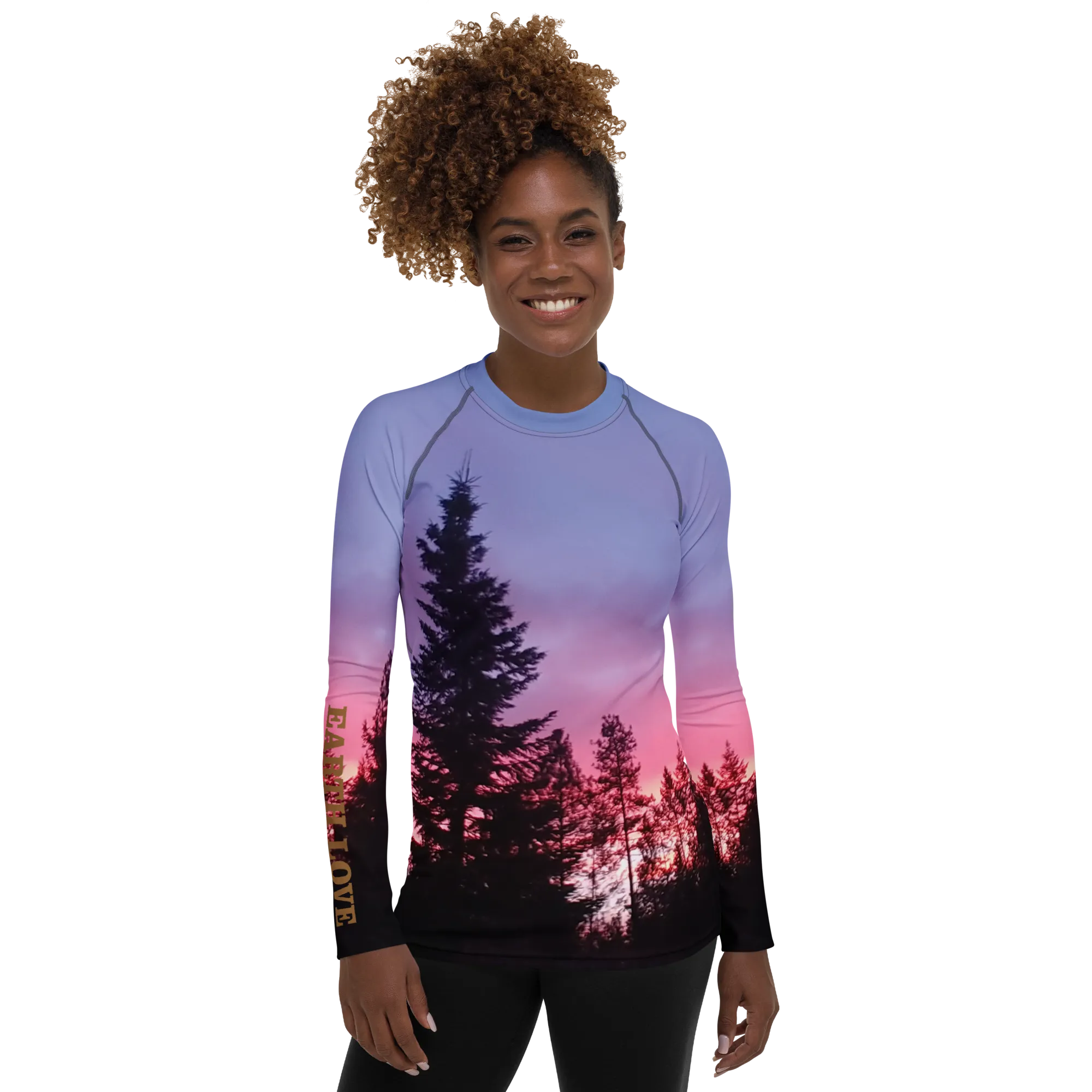 The EARTH LOVE Collection - "Sunset Silhouettes" Design Luxurious Women's Rash Guard, Sun Protective Clothing, Sports & Fitness Clothing