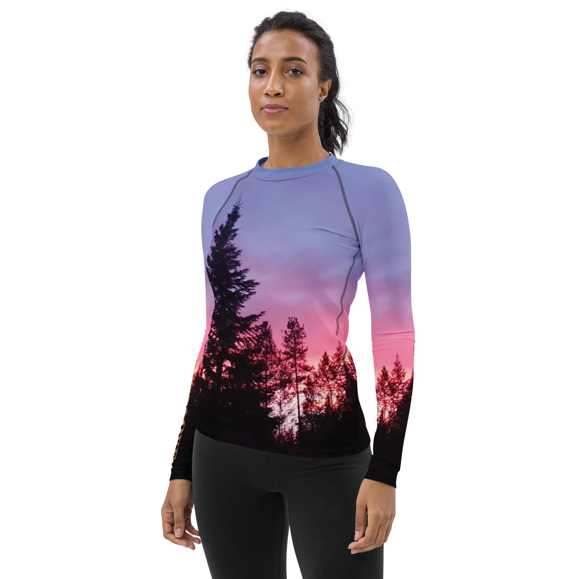 The EARTH LOVE Collection - "Sunset Silhouettes" Design Luxurious Women's Rash Guard, Sun Protective Clothing, Sports & Fitness Clothing