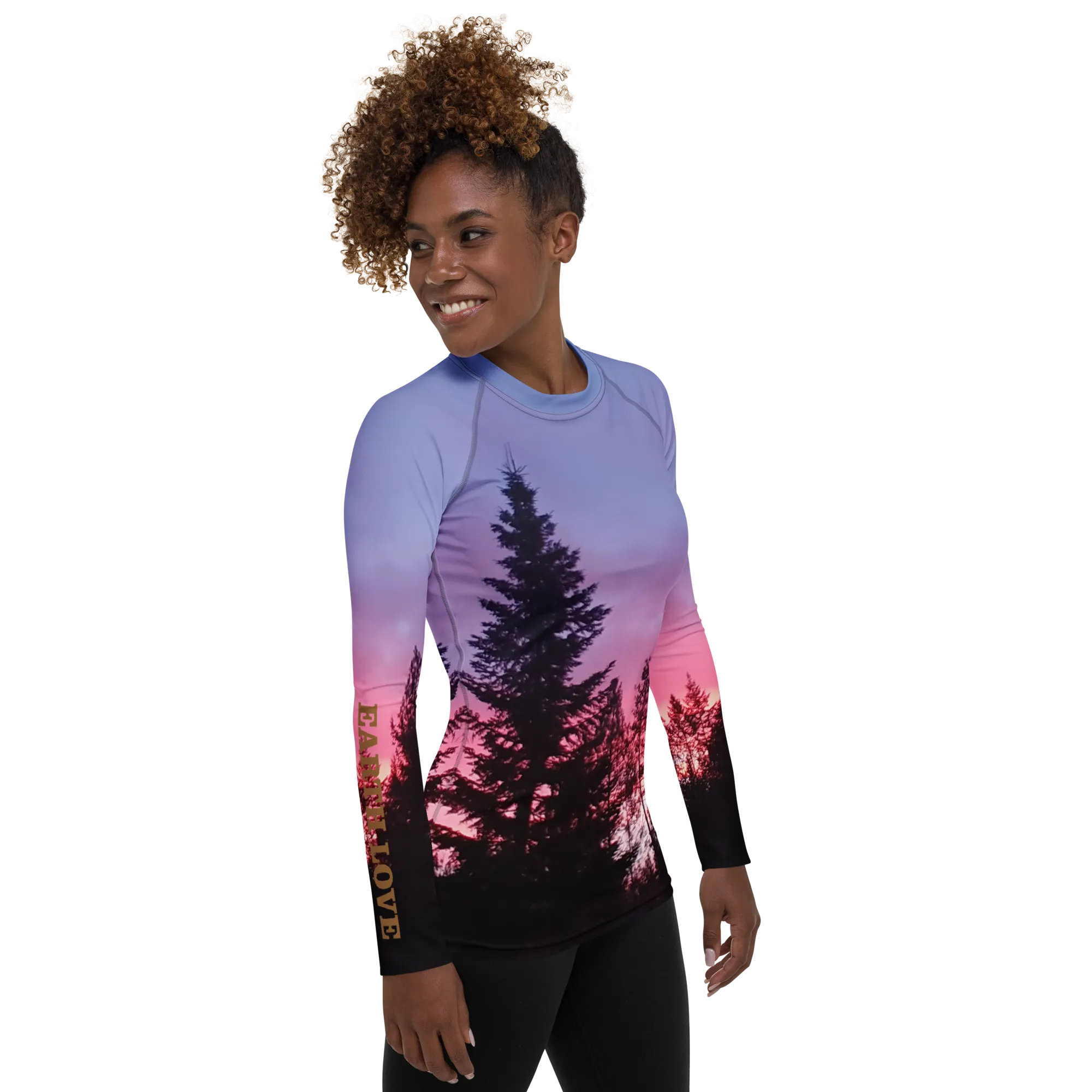 The EARTH LOVE Collection - "Sunset Silhouettes" Design Luxurious Women's Rash Guard, Sun Protective Clothing, Sports & Fitness Clothing