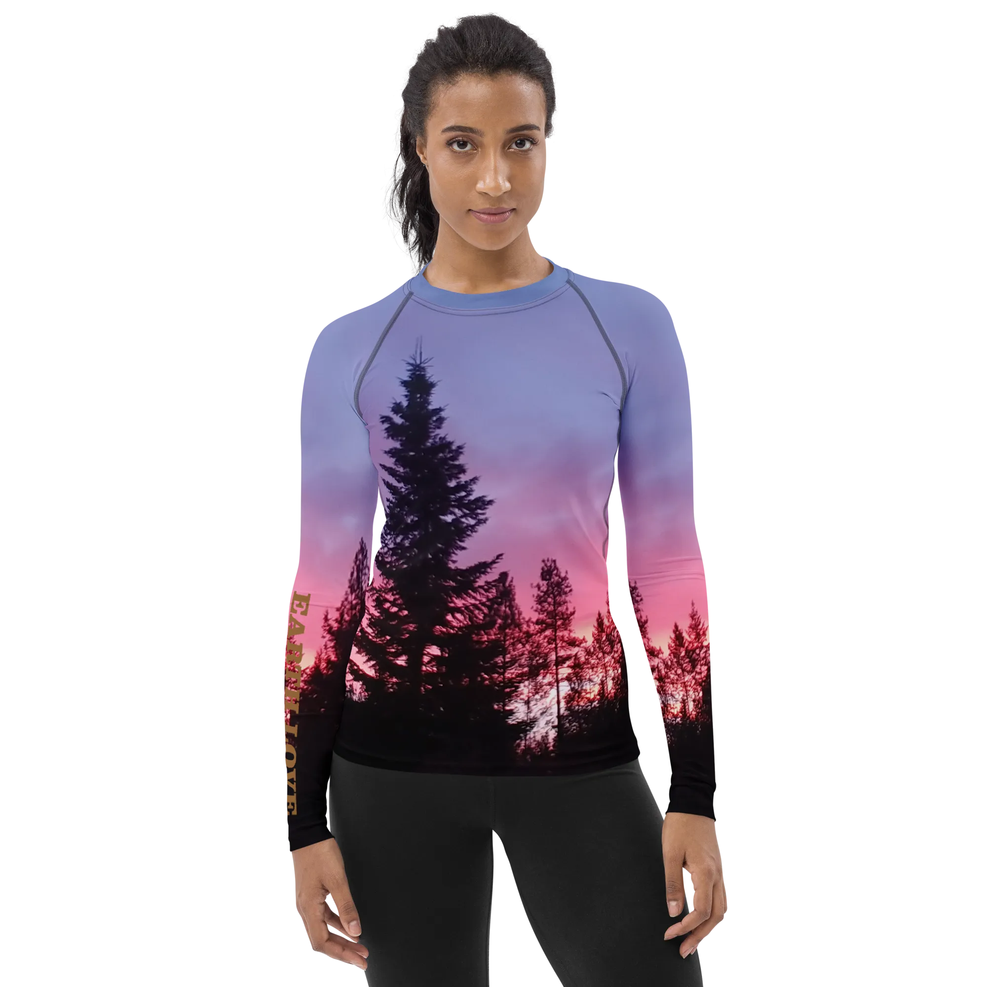 The EARTH LOVE Collection - "Sunset Silhouettes" Design Luxurious Women's Rash Guard, Sun Protective Clothing, Sports & Fitness Clothing