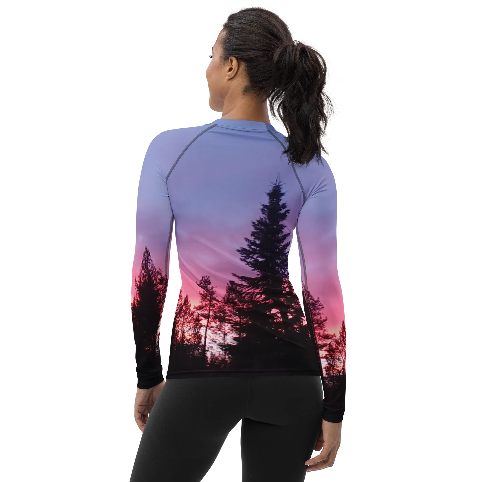 The EARTH LOVE Collection - "Sunset Silhouettes" Design Luxurious Women's Rash Guard, Sun Protective Clothing, Sports & Fitness Clothing