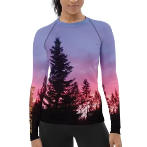 The EARTH LOVE Collection - "Sunset Silhouettes" Design Luxurious Women's Rash Guard, Sun Protective Clothing, Sports & Fitness Clothing