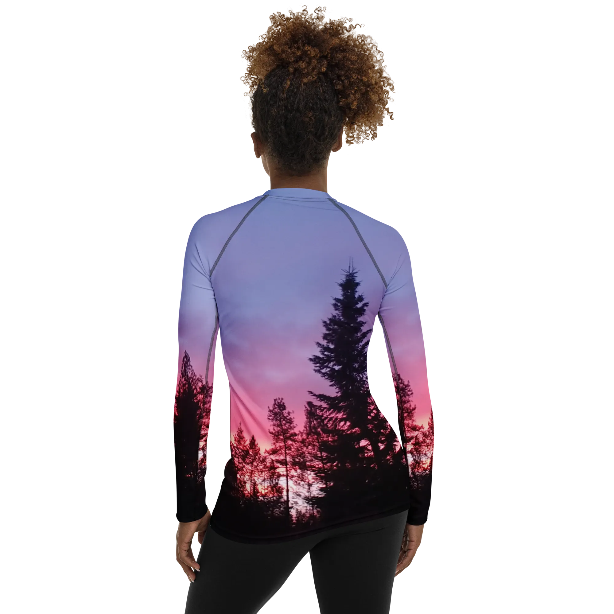 The EARTH LOVE Collection - "Sunset Silhouettes" Design Luxurious Women's Rash Guard, Sun Protective Clothing, Sports & Fitness Clothing