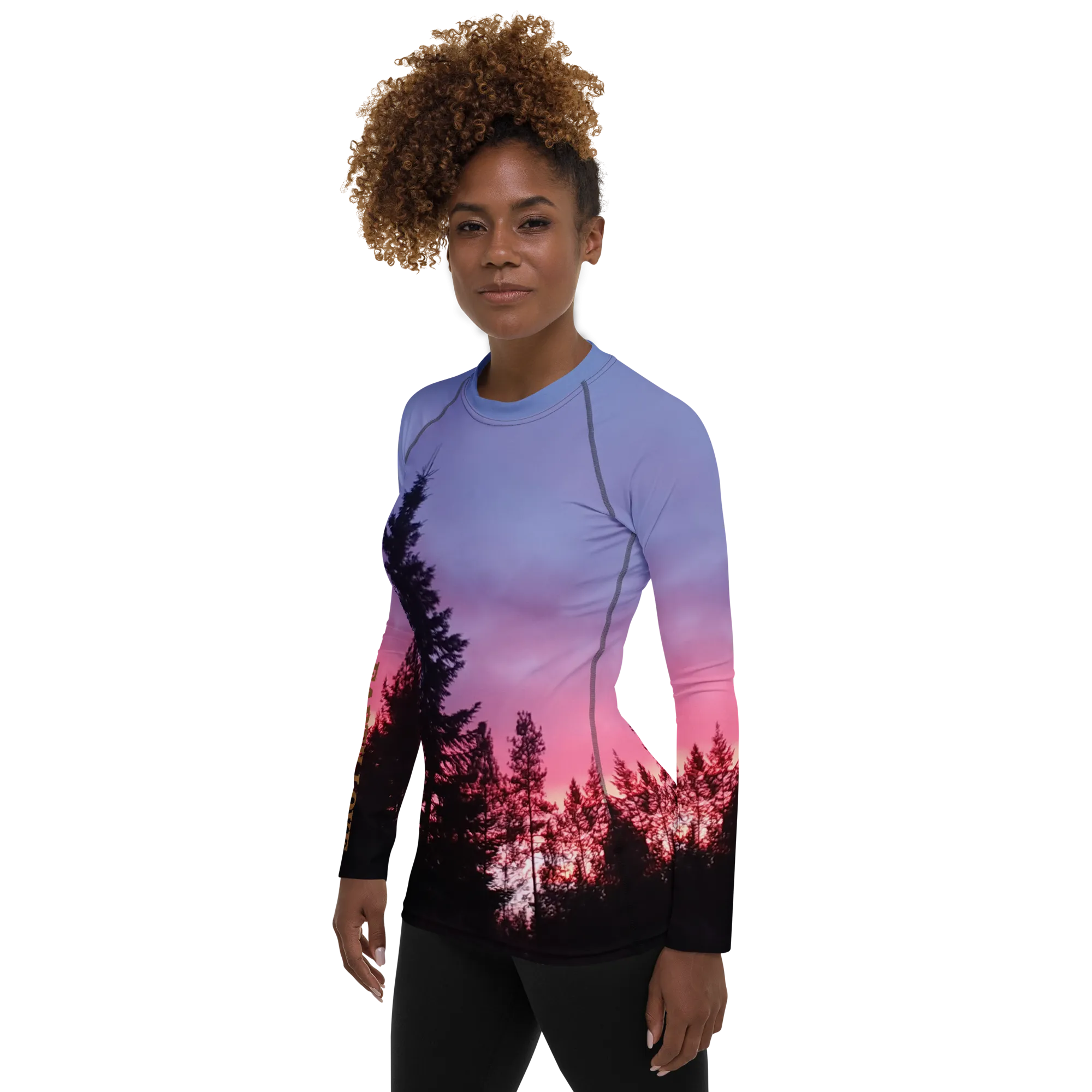 The EARTH LOVE Collection - "Sunset Silhouettes" Design Luxurious Women's Rash Guard, Sun Protective Clothing, Sports & Fitness Clothing