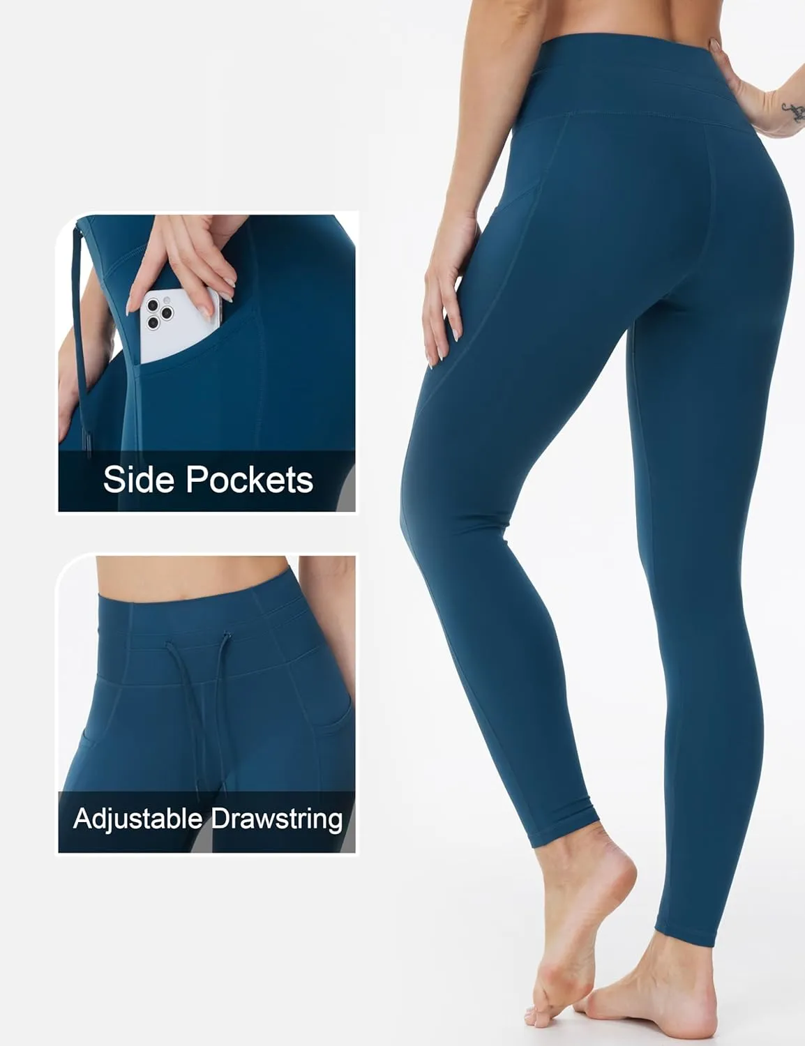 THE GYM PEOPLE Women's High Waist Drawstring Stretchy Workout Leggings Ultra Soft Tummy Control Yoga Pants with Pockets