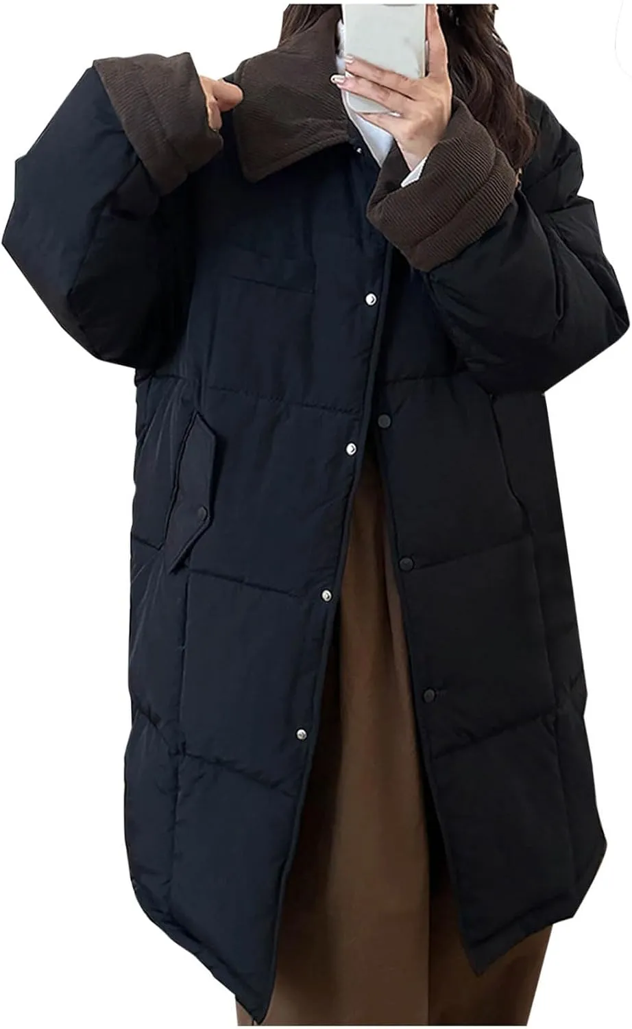 Thicken Down Coats Parka for Women Lapel Collar Warm Puffer Coat Button Down Trendy Winter Overcoat Quilted Jackets