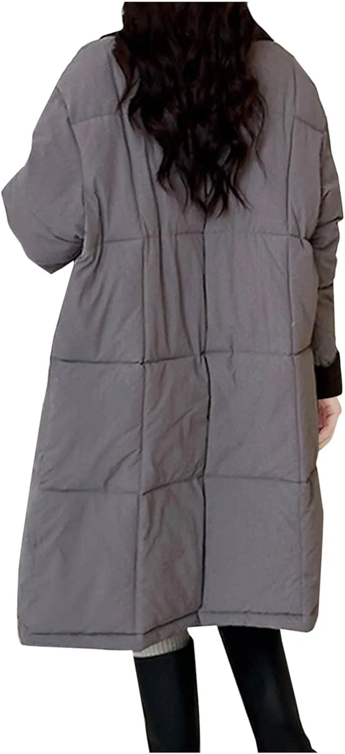 Thicken Down Coats Parka for Women Lapel Collar Warm Puffer Coat Button Down Trendy Winter Overcoat Quilted Jackets