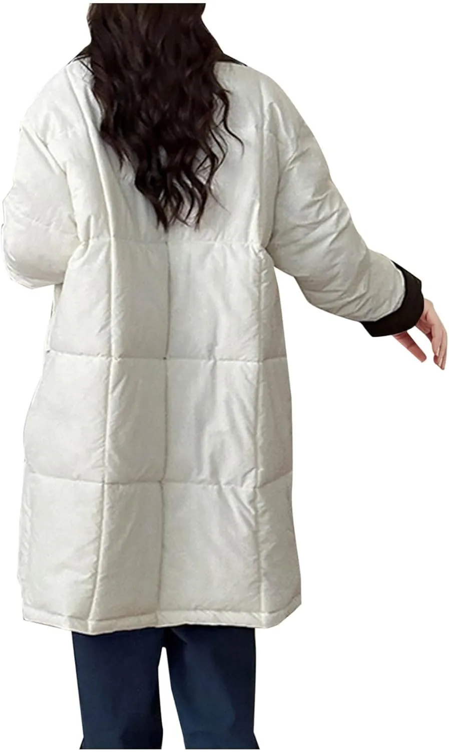 Thicken Down Coats Parka for Women Lapel Collar Warm Puffer Coat Button Down Trendy Winter Overcoat Quilted Jackets