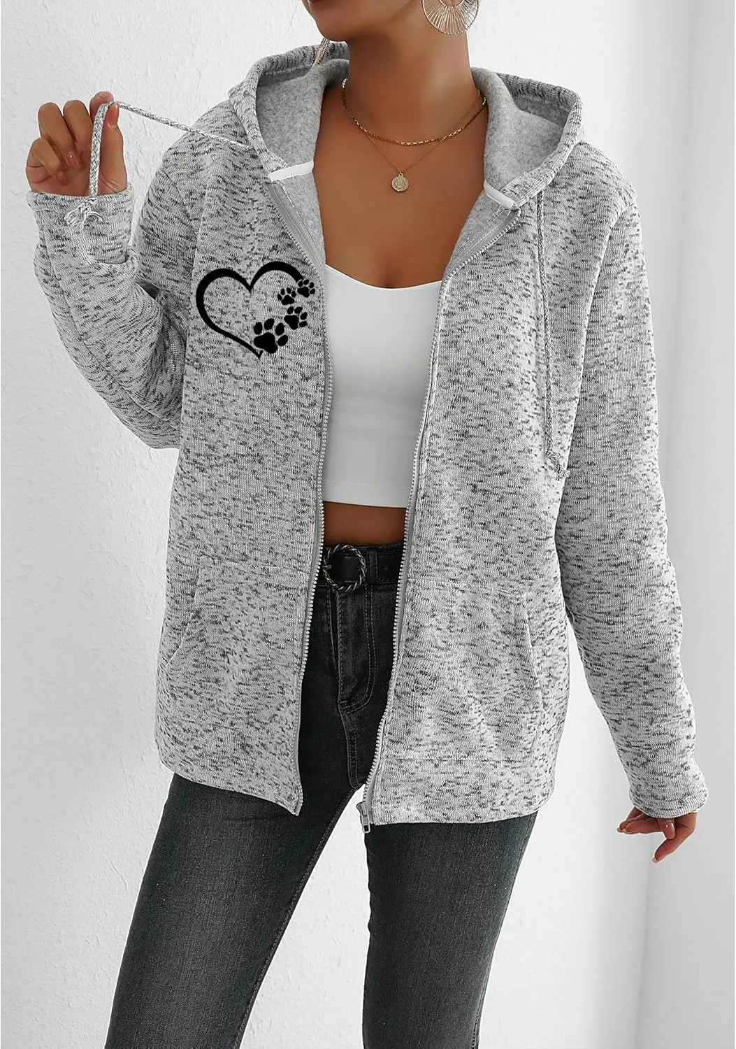 TIAFORD Women's Dog Mom Zip Up Hoodies Oversized Hooded Sweatshirts Fleece Lined Jackets Cute Outfits with Pockets