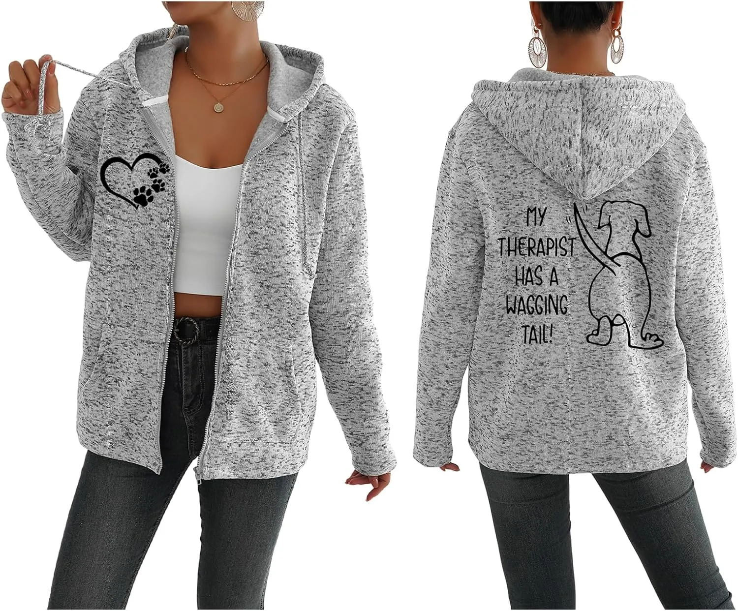 TIAFORD Women's Dog Mom Zip Up Hoodies Oversized Hooded Sweatshirts Fleece Lined Jackets Cute Outfits with Pockets