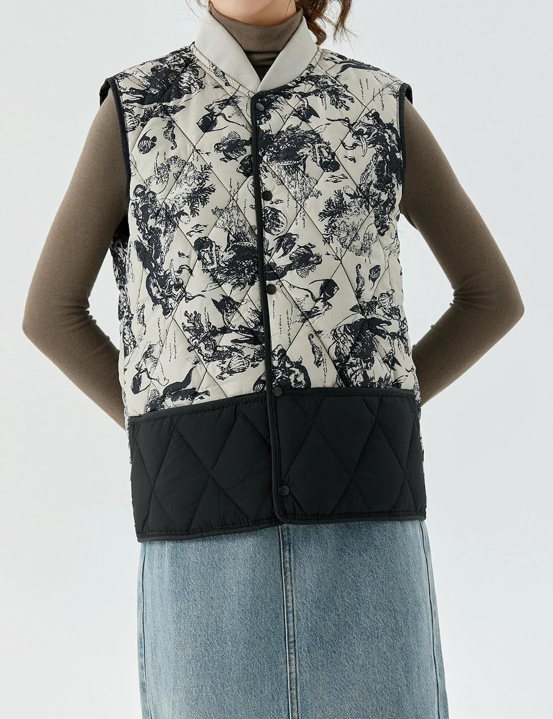 Tikwek Women's Lightweight Vest Printed Sleeveless Jacket Quilted Cotton Vest with Pockets