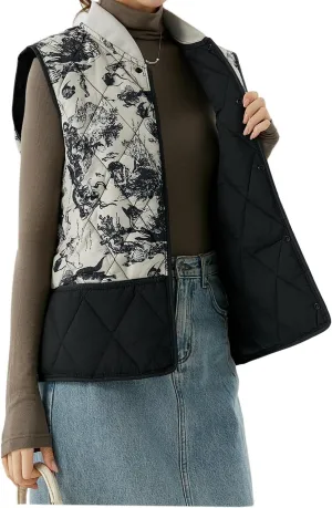 Tikwek Women's Lightweight Vest Printed Sleeveless Jacket Quilted Cotton Vest with Pockets