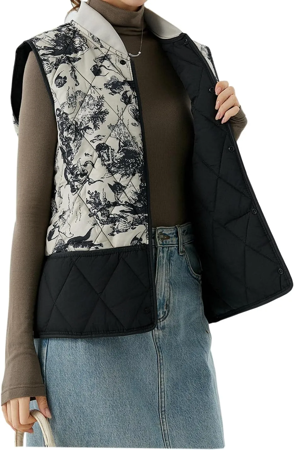 Tikwek Women's Lightweight Vest Printed Sleeveless Jacket Quilted Cotton Vest with Pockets