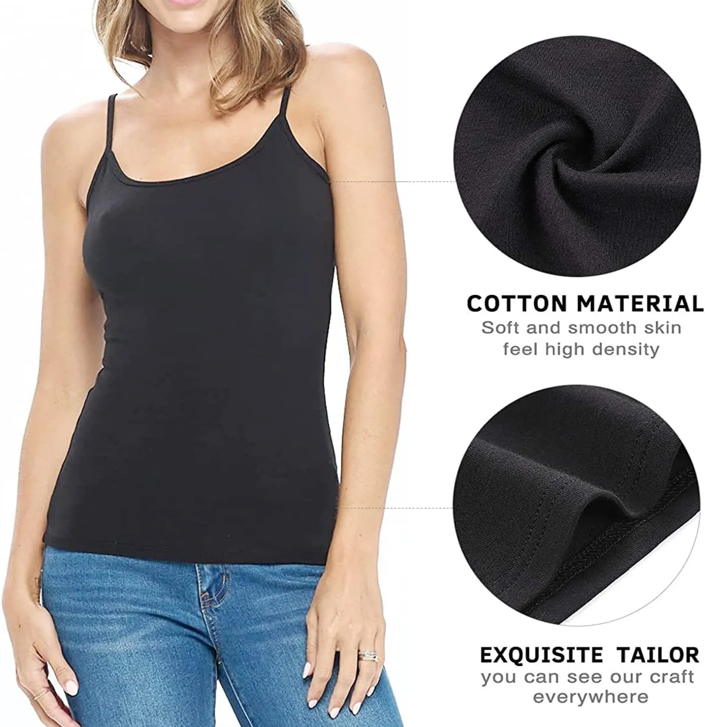 titivate Women's Basic Cami Tank Tops Camisoles Plus Size,Breathable Cotton Stretch Undershirt