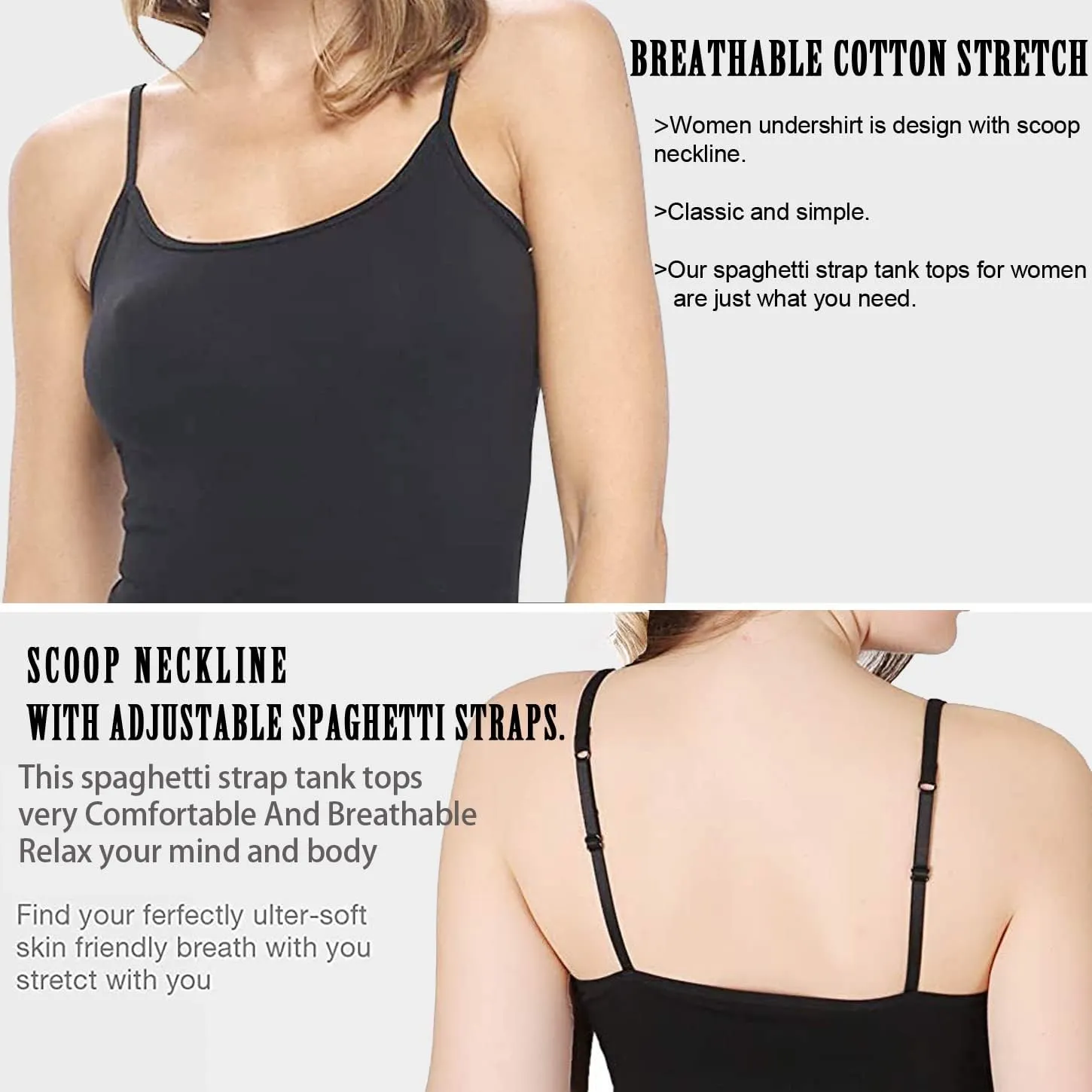 titivate Women's Basic Cami Tank Tops Camisoles Plus Size,Breathable Cotton Stretch Undershirt