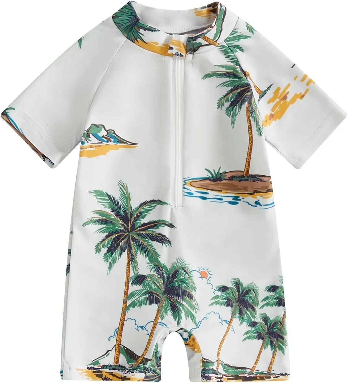 Toddler Baby Boy Swimsuit Turtle/Shark Print Short Sleeve Zip Up Rash Guard Swimwear Infant Summer One-Piece Bathing Suit