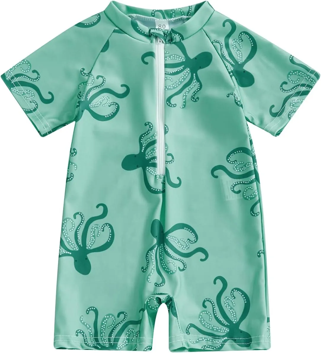 Toddler Baby Boy Swimsuit Turtle/Shark Print Short Sleeve Zip Up Rash Guard Swimwear Infant Summer One-Piece Bathing Suit