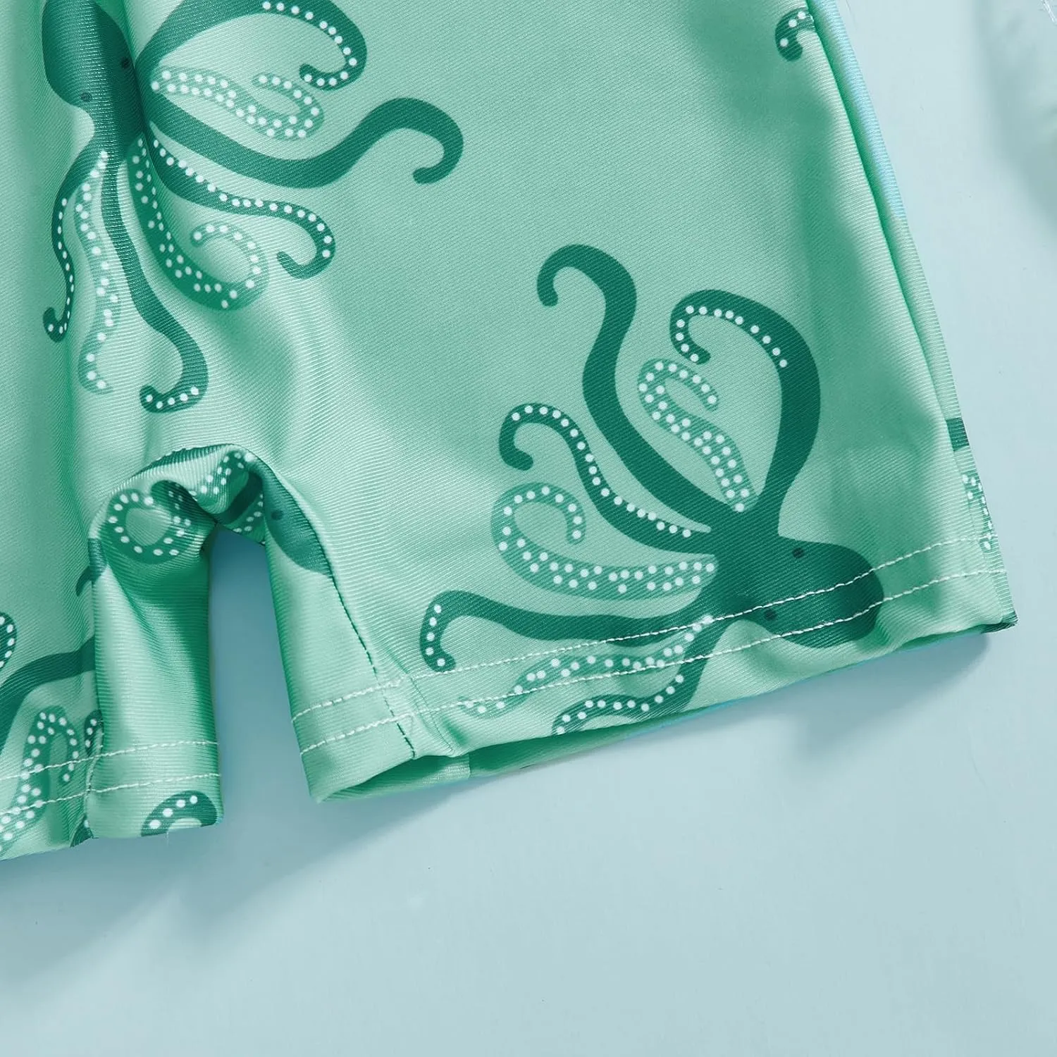 Toddler Baby Boy Swimsuit Turtle/Shark Print Short Sleeve Zip Up Rash Guard Swimwear Infant Summer One-Piece Bathing Suit
