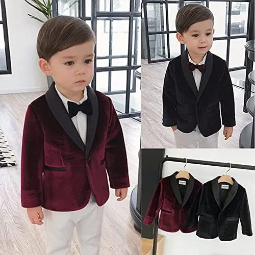 Toddler Boy Formal Suit Jacket Outfit Christmas Velvet Blazer Sports Coat for Kids Birthday Party JTZ019