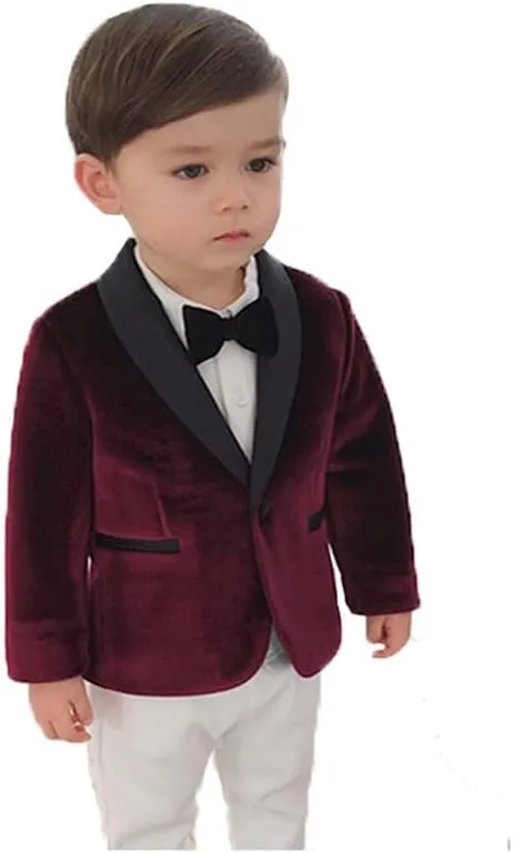 Toddler Boy Formal Suit Jacket Outfit Christmas Velvet Blazer Sports Coat for Kids Birthday Party JTZ019