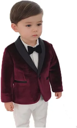 Toddler Boy Formal Suit Jacket Outfit Christmas Velvet Blazer Sports Coat for Kids Birthday Party JTZ019