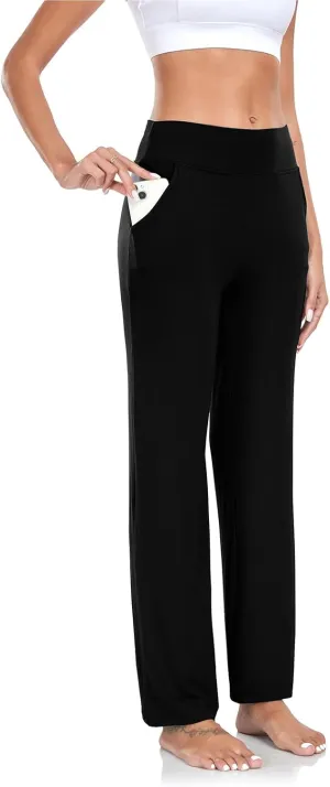 TownCat Womens Yoga Pants with Pockets, High Waist Workout Straight Leg Pants, Womens Soft Gym Stretch Bootcut Pants