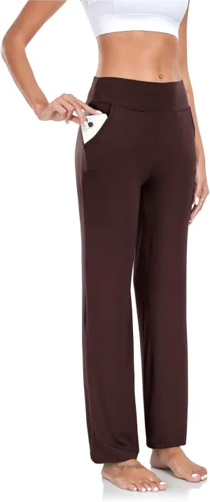 TownCat Womens Yoga Pants with Pockets, High Waist Workout Straight Leg Pants, Womens Soft Gym Stretch Bootcut Pants