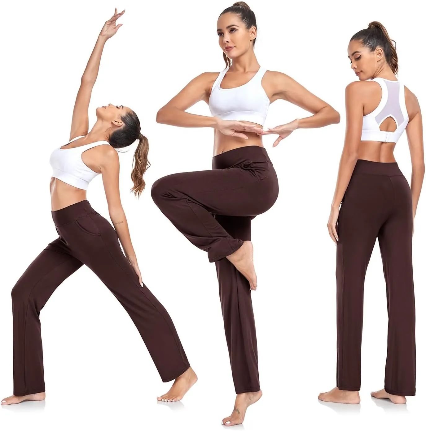 TownCat Womens Yoga Pants with Pockets, High Waist Workout Straight Leg Pants, Womens Soft Gym Stretch Bootcut Pants