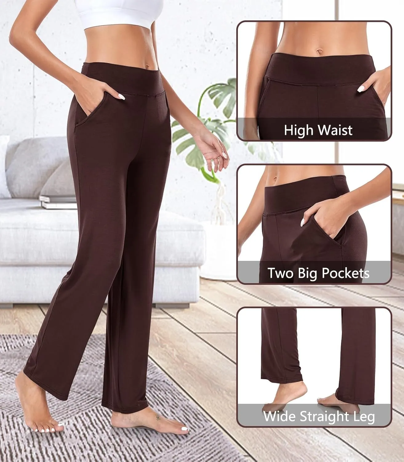 TownCat Womens Yoga Pants with Pockets, High Waist Workout Straight Leg Pants, Womens Soft Gym Stretch Bootcut Pants
