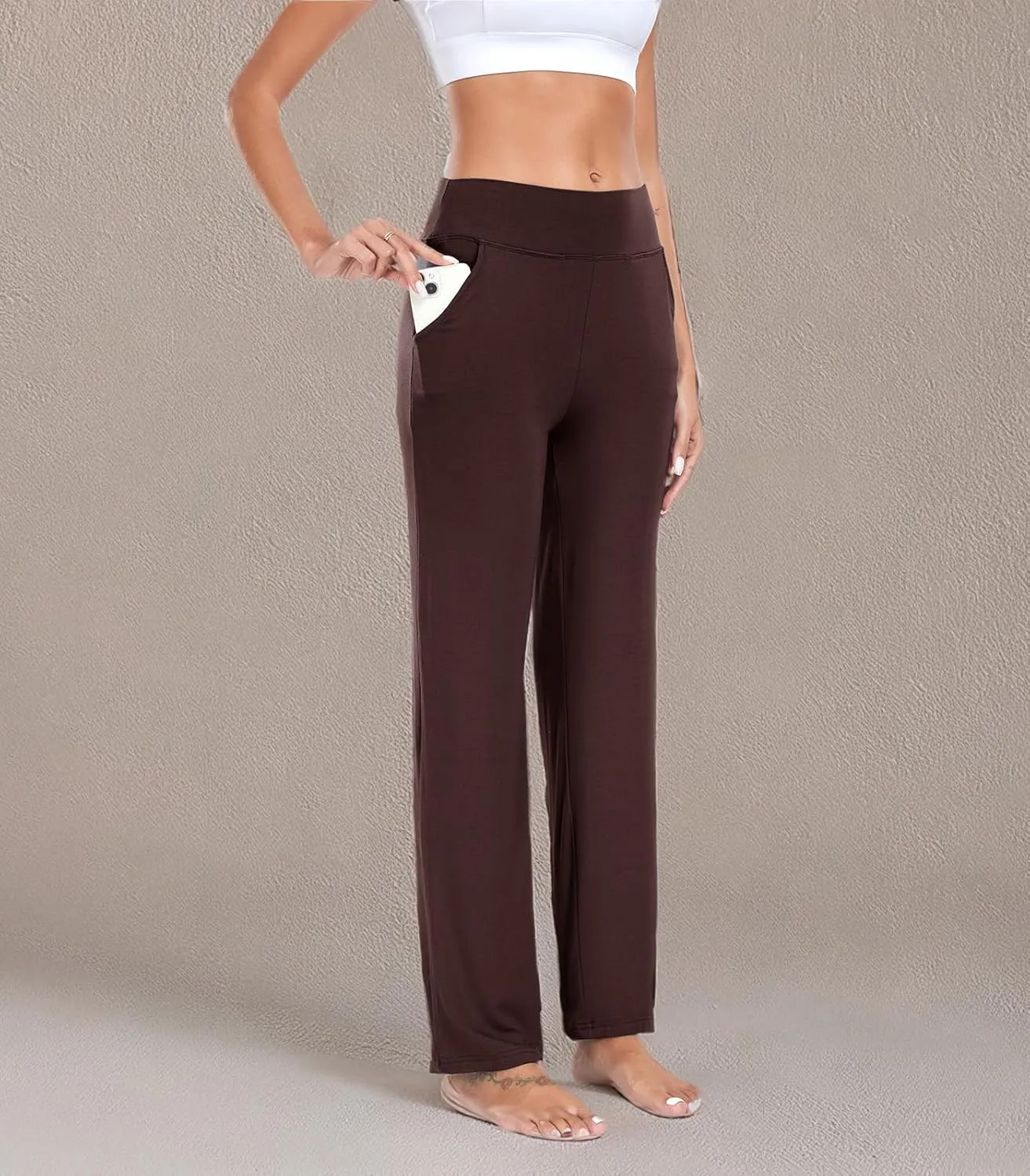 TownCat Womens Yoga Pants with Pockets, High Waist Workout Straight Leg Pants, Womens Soft Gym Stretch Bootcut Pants