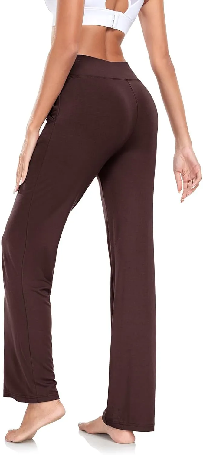 TownCat Womens Yoga Pants with Pockets, High Waist Workout Straight Leg Pants, Womens Soft Gym Stretch Bootcut Pants