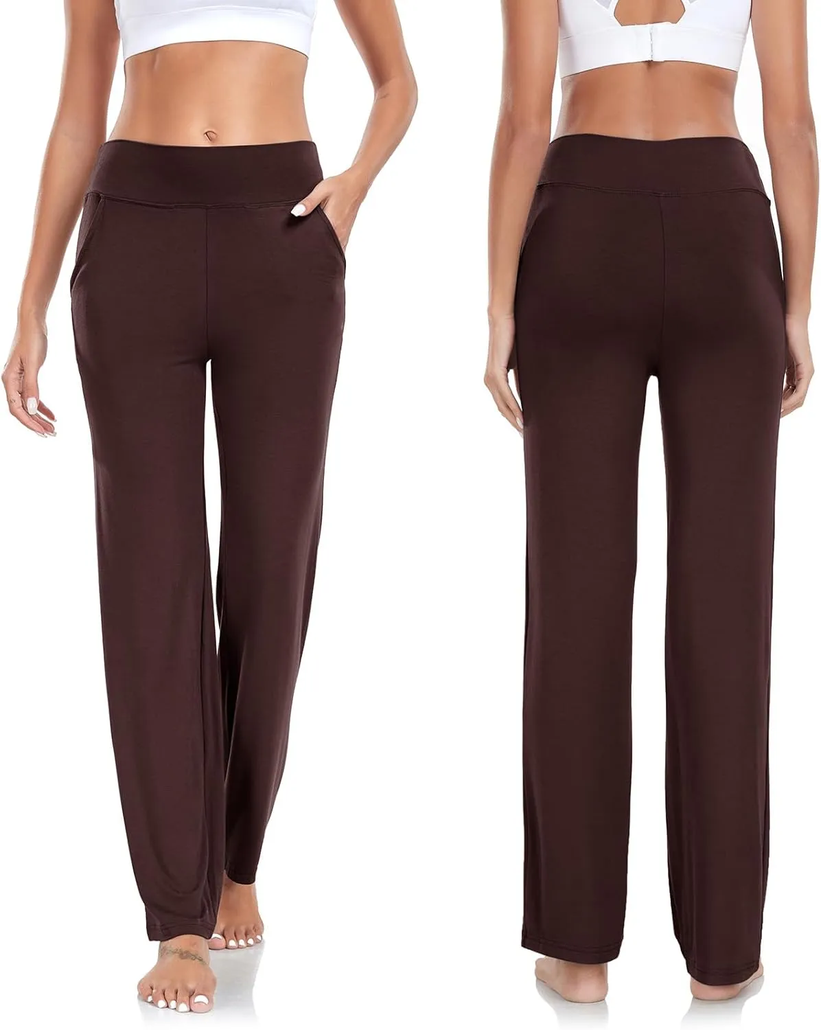 TownCat Womens Yoga Pants with Pockets, High Waist Workout Straight Leg Pants, Womens Soft Gym Stretch Bootcut Pants