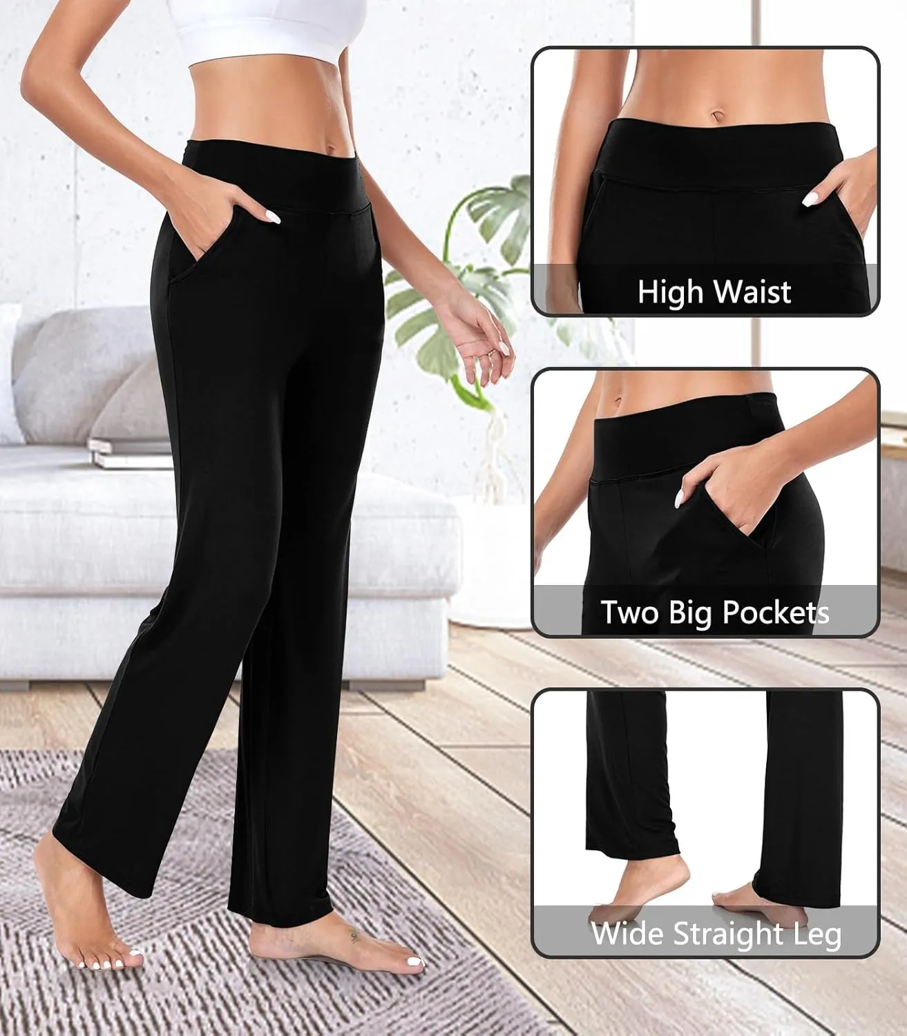 TownCat Womens Yoga Pants with Pockets, High Waist Workout Straight Leg Pants, Womens Soft Gym Stretch Bootcut Pants