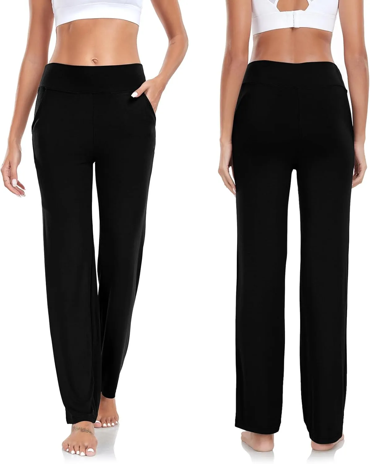 TownCat Womens Yoga Pants with Pockets, High Waist Workout Straight Leg Pants, Womens Soft Gym Stretch Bootcut Pants