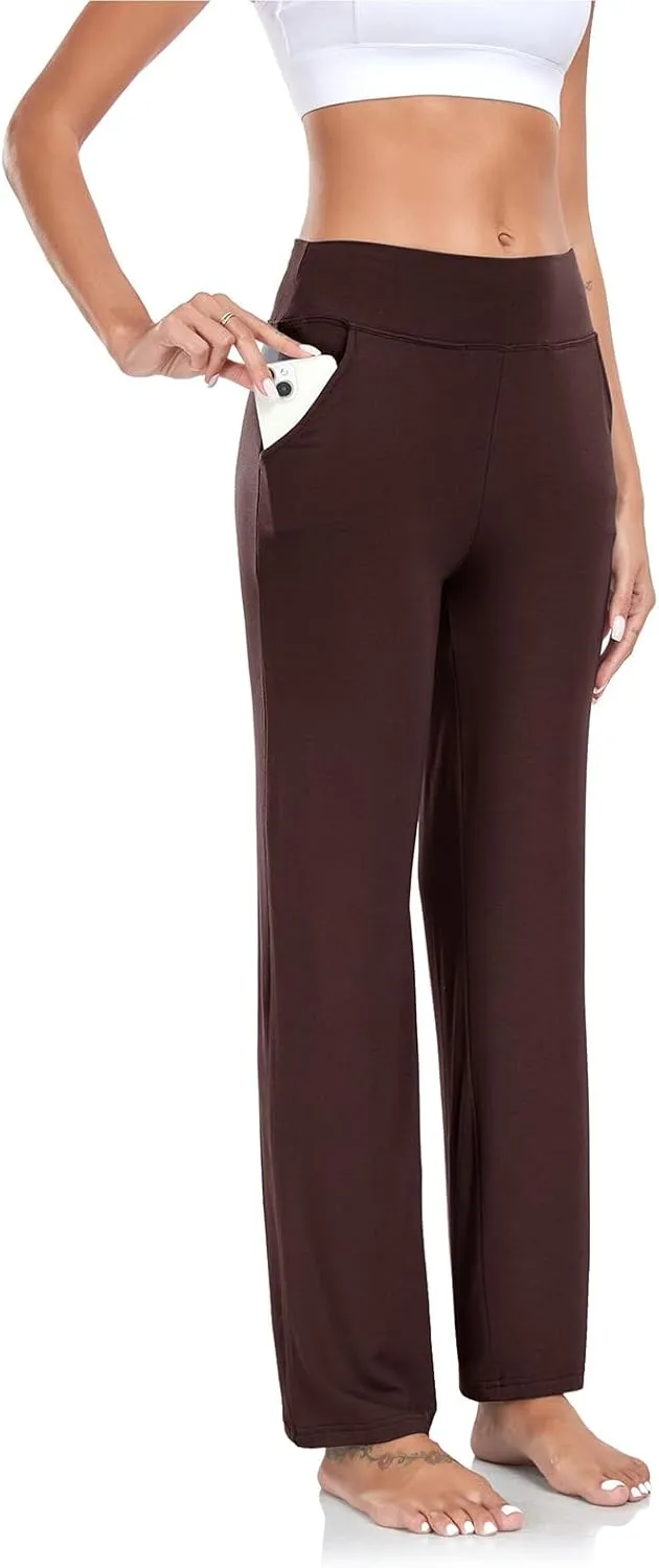 TownCat Womens Yoga Pants with Pockets, High Waist Workout Straight Leg Pants, Womens Soft Gym Stretch Bootcut Pants