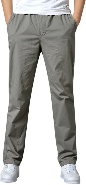 Trendy Solid Color Strech Chino Pants for Men Cotton Soft Lightweight Slim Fit Open Bottom High Waist Cargo Trousers