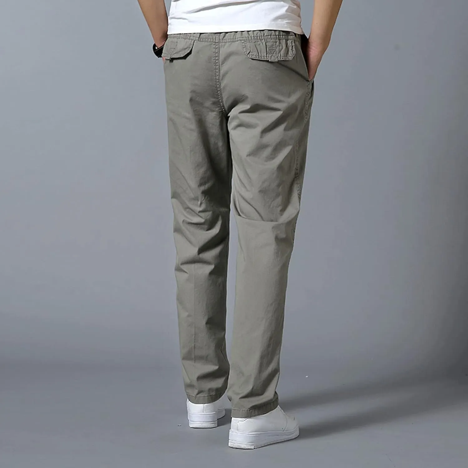 Trendy Solid Color Strech Chino Pants for Men Cotton Soft Lightweight Slim Fit Open Bottom High Waist Cargo Trousers