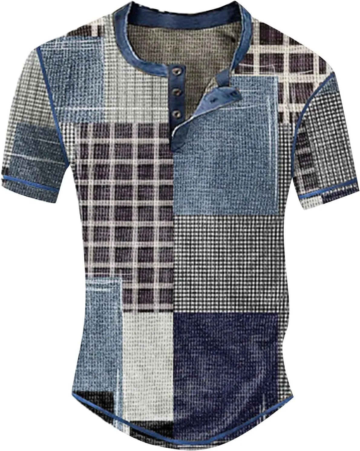 Tshirts Men Short Sleeved Casual Top Striped Plaid Retro Western Denim Print Button Men's T Shirt Top Mens Golf Polo