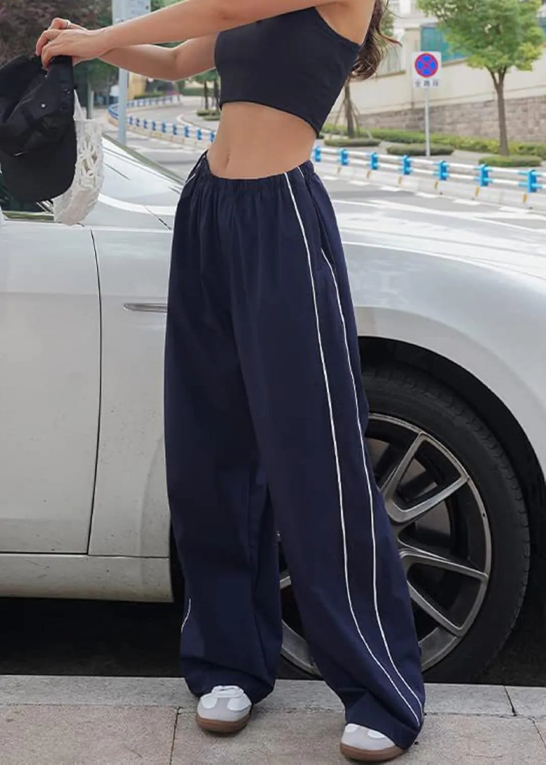 TSMNZMU Womens Baggy Track Pants Y2K Low Waist Parachute Pants Wide Leg Dance Sweatpants Soft Jogger Streetwear