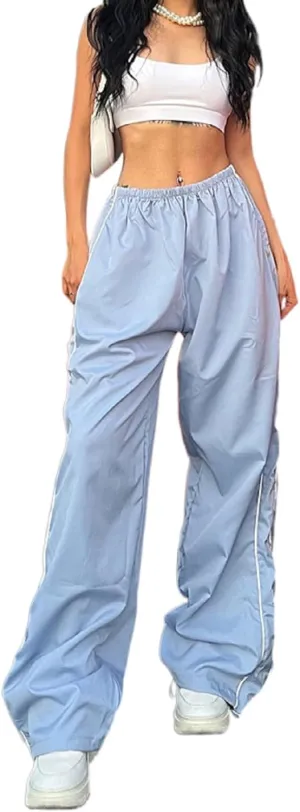 TSMNZMU Womens Baggy Track Pants Y2K Low Waist Parachute Pants Wide Leg Dance Sweatpants Soft Jogger Streetwear