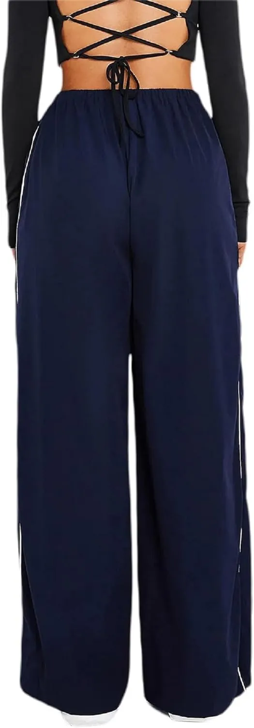 TSMNZMU Womens Baggy Track Pants Y2K Low Waist Parachute Pants Wide Leg Dance Sweatpants Soft Jogger Streetwear