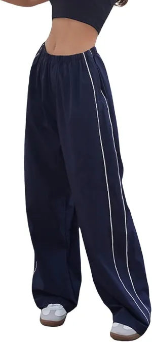 TSMNZMU Womens Baggy Track Pants Y2K Low Waist Parachute Pants Wide Leg Dance Sweatpants Soft Jogger Streetwear