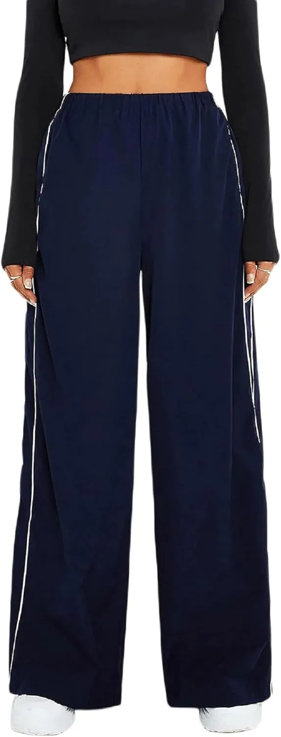 TSMNZMU Womens Baggy Track Pants Y2K Low Waist Parachute Pants Wide Leg Dance Sweatpants Soft Jogger Streetwear