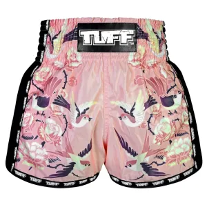TUFF Muay Thai Shorts Pink Birds With Roses MSC123