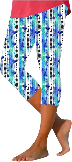 TUNUSKAT Capri Leggings for Women - Summer High Waist Yoga Capris Soft Stretch Workout 3/4 Tight Pants Running Crop Trousers