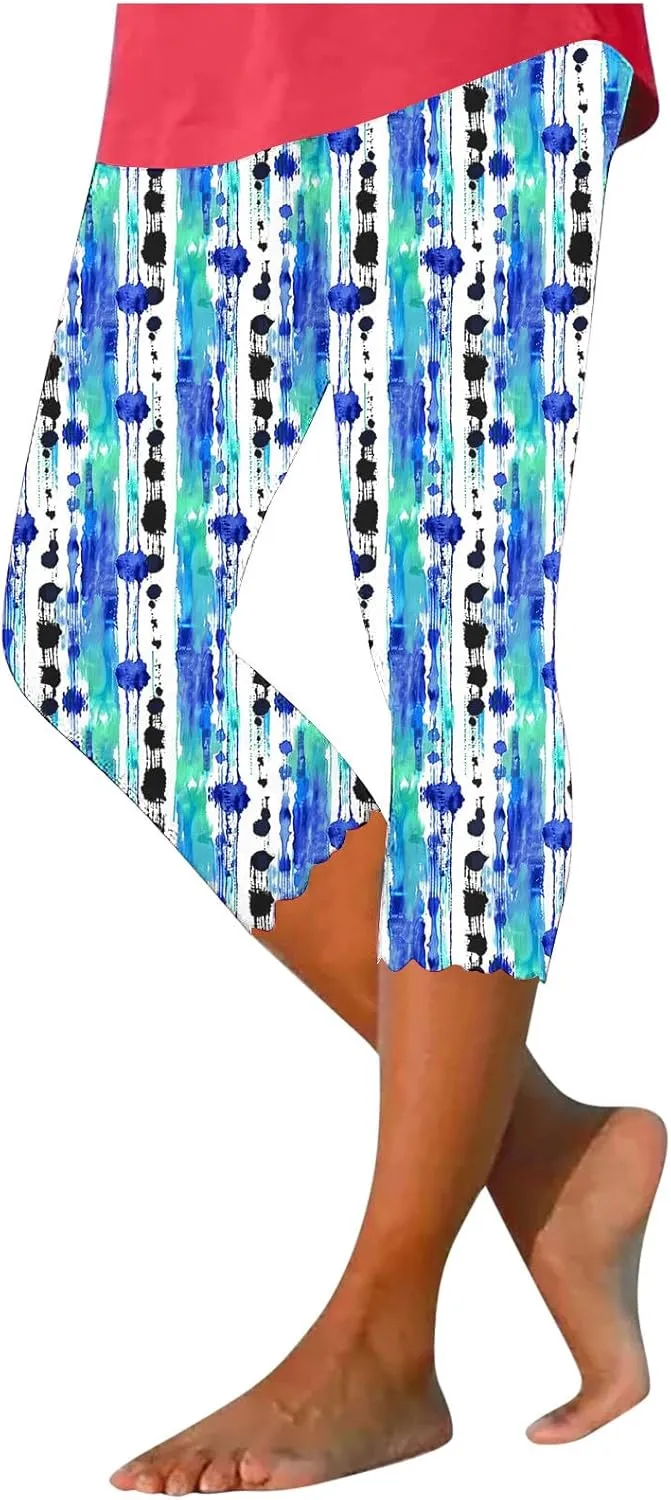 TUNUSKAT Capri Leggings for Women - Summer High Waist Yoga Capris Soft Stretch Workout 3/4 Tight Pants Running Crop Trousers