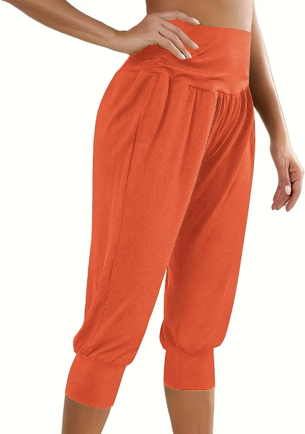 TUNUSKAT Capri Pants for Women Casual Ruched High Waist Cropped Trousers Stretchy Loose Joggers Pants Soft Lounge Sweatpants