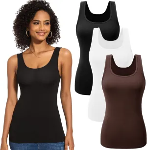 TVKSOM 5 Pack Basic Tank Tops for Women Undershirt Ribbed Sleeveless Casual Basic Tanks Top